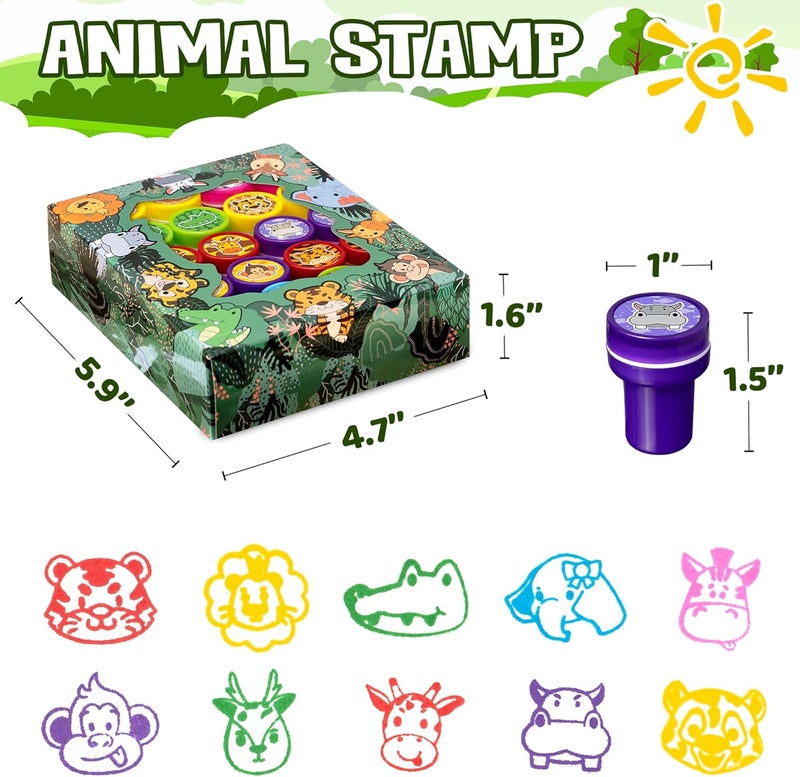DMIGHT Jungle Safari Party Favors 20 PCS Wild Animals Stamps for Kids Birthday Gifts, Zoo Animal Stamps for Kids, Self Inking Stamps - Image 2